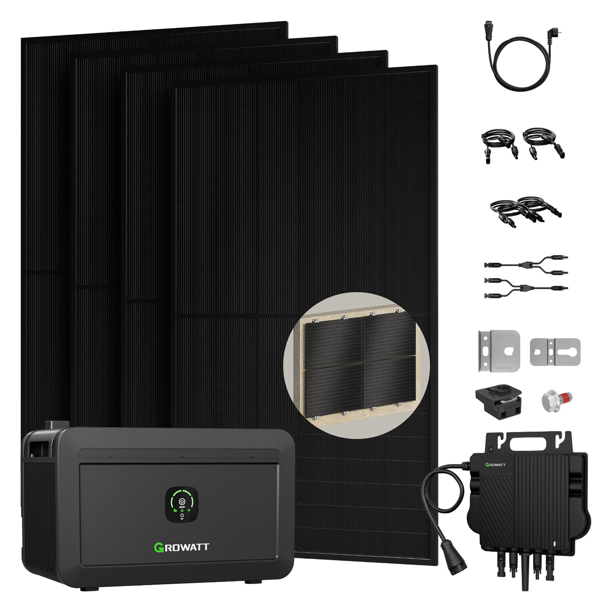 Powerness Balkonkraftwerk mit Speicher und Halterung, 2048Wh NOAH 2000 Speicher, 4x500W Full Black Bifaziale Solarmodule& 4x Fischer Fassadenhalterung