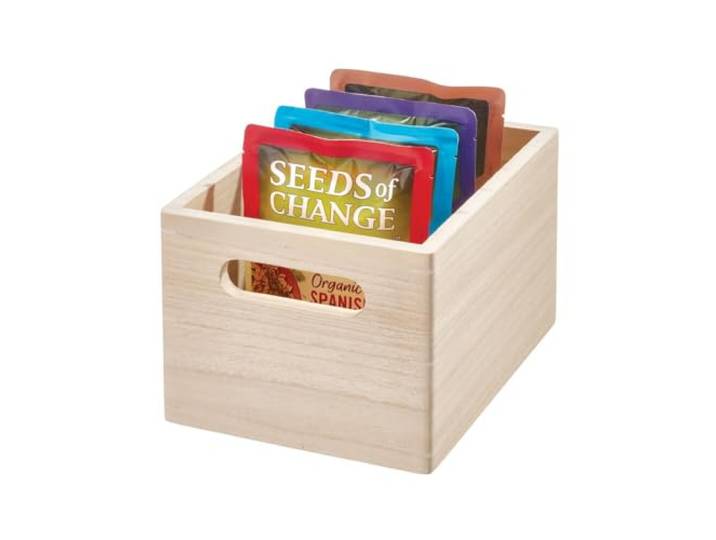 iDesign Medium Paulownia Houten multifunctionele opbergbak met handgrepen, naturel