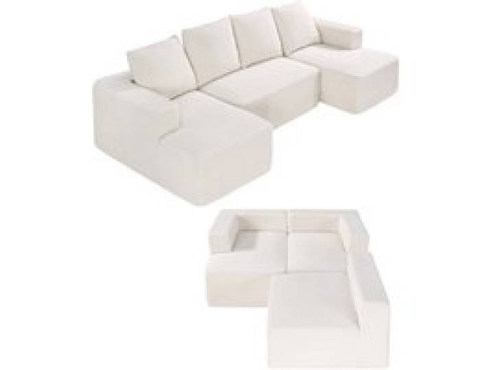 VEVOR Canapé sectionnel modulaire, avec méridienne, canapé modulaire en forme de U, avec éponge à rebond élevé et densité, en velours côtelé rembourré, avec coussin, pour salon, appartement, beige
