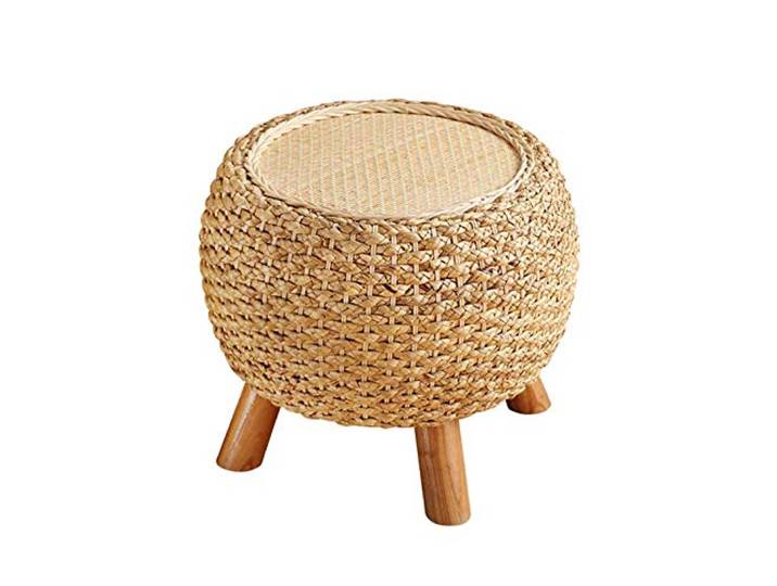 NMDCDH Kleiner osmanischer Fußschemel, runder Fußschemel-Hocker, niedrige Rattan-Hocker für den Schuhersatz - Hocker mit 4 Holzbeinen für das Wohnzimmer