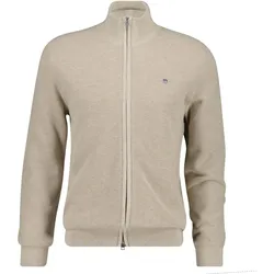 GANT Herren Strickjacke mit Stehkragen - Micro Textured Cotton Zip Cardigan, Baumwolle Beige / L