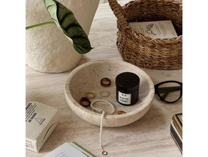 Grand bol décoratif en marbre, 7.87 pouces, bol rond en pierre naturelle pour la décoration de la maison, fruits, noix, plateau à bijoux, bol de service de savon