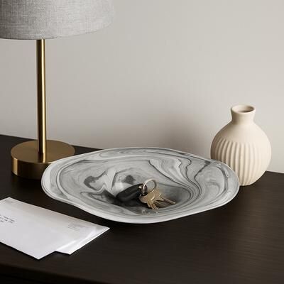 Sagebrook Home Glass Decorative Tray Marbled Swirl Pattern Modern Design Home Office