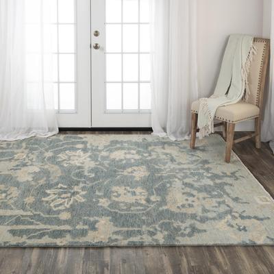 Alora Decor Abby Blue/Beige Floral Hand-knotted Wool Area Rug