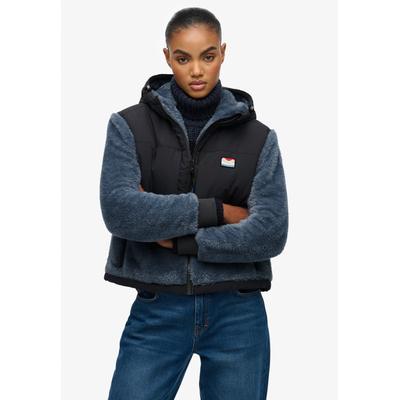 Hybridjacke SUPERDRY "SUPER SOFT HYBRID FULL ZIP", Damen, Gr. S, ebony, Web, Obermaterial: 100% Nylon, oversize normal, Jacken, Kunstfaser, oversize
