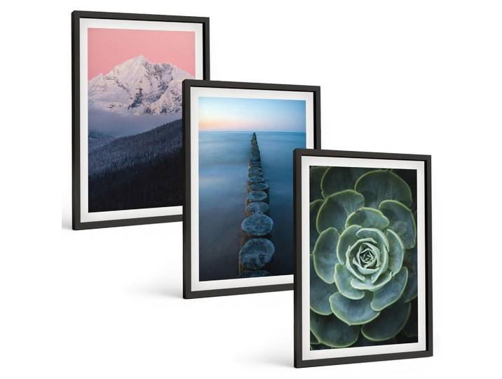 Tulup Bilder SET 3er Set - 40x60 cm Schwarzer Rahmen - Berge, rosa Himmel, Wasser, Sukkulente, Kunststoff, Rechteckig, 40x60 cm, Fotografie, Bilder & Rahmen, Bilder