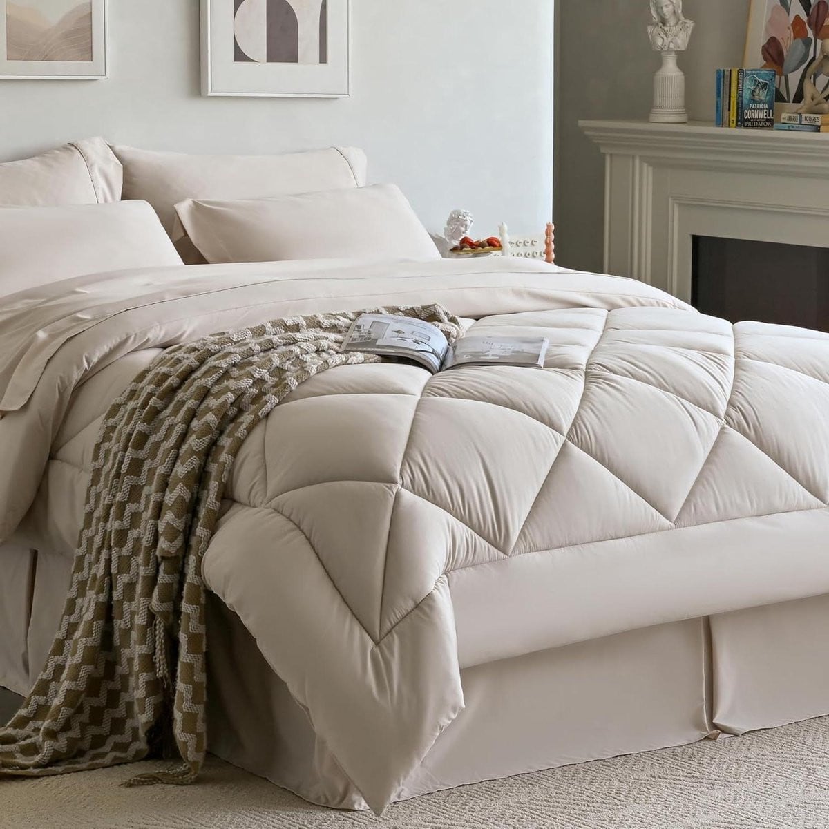 8-delig Dekbedset Beige Queen - Ultra zacht en ademend beddengoedset