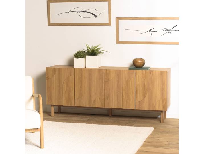 Ethan - Buffet Couleur Naturelle 4 Portes Décor Motif Arrondi (2 Colis)