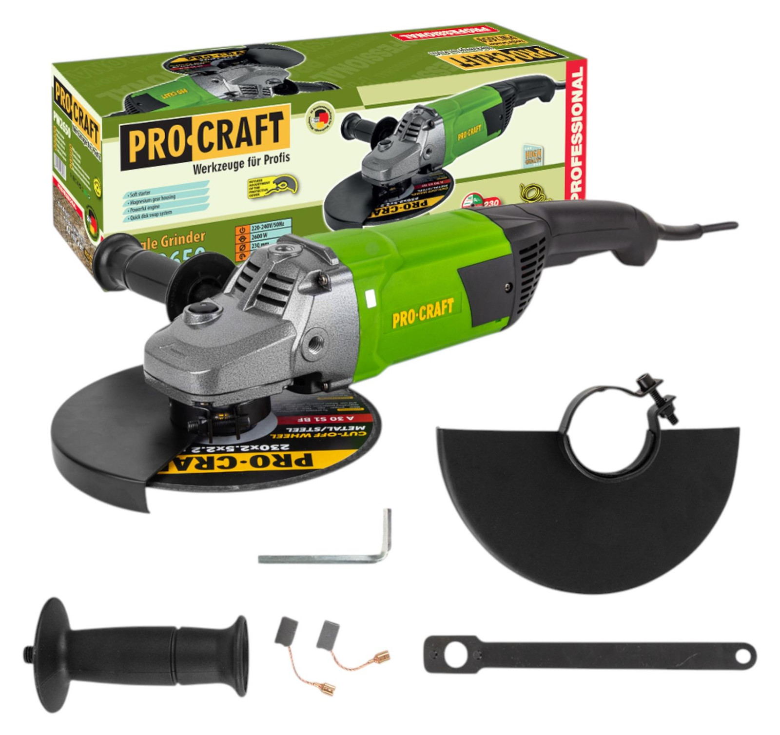 Procraft PW2650 haakse slijper 2600 watt 230 mm