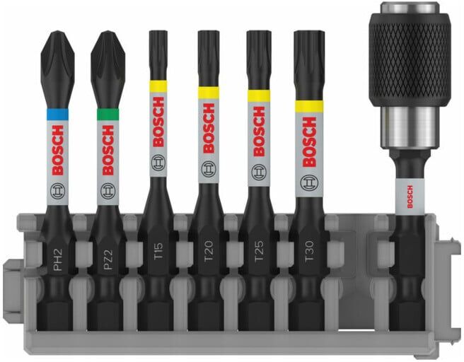 Jeu d'embouts de tournevis BOSCH Impact Control 7 pièces PH2 PH2 PZ2 T15 T20 T20 T25,T30 50 mm (2608522327)