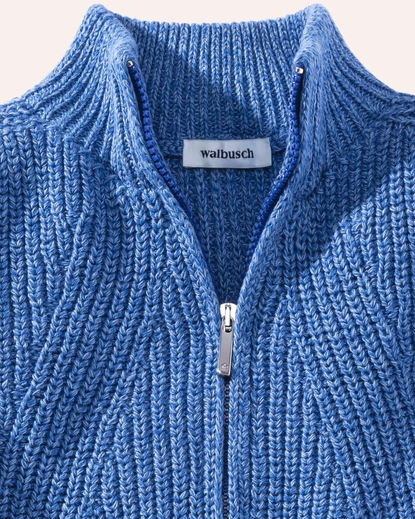 Walbusch Patentstrickjacke Nahtlos, normale Größen, Farbe Blau, 46, nahtlos gestrickt 100% italienische Baumwolle Damen
