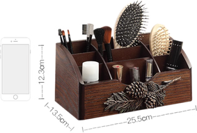 Purely Organized Spaces Wooden Vintage Rotating Makeup Dresser, Storage Box With Parts Drawer, Spinning Rack For Cosmetics, Jewelry b