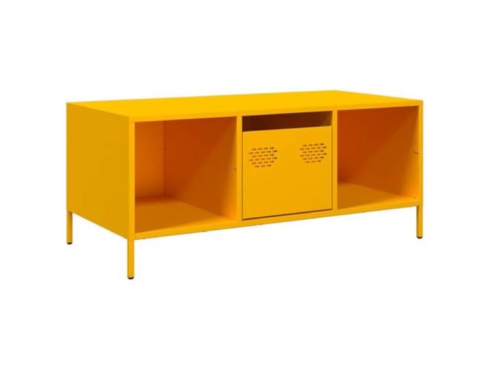 Couchtisch Senf 101,5x50x43,5 Stahl Schubladenschrank, Stahlfüße, Wandmontage, Wohnzimmer, Schlafzimmer, Flur, Büro