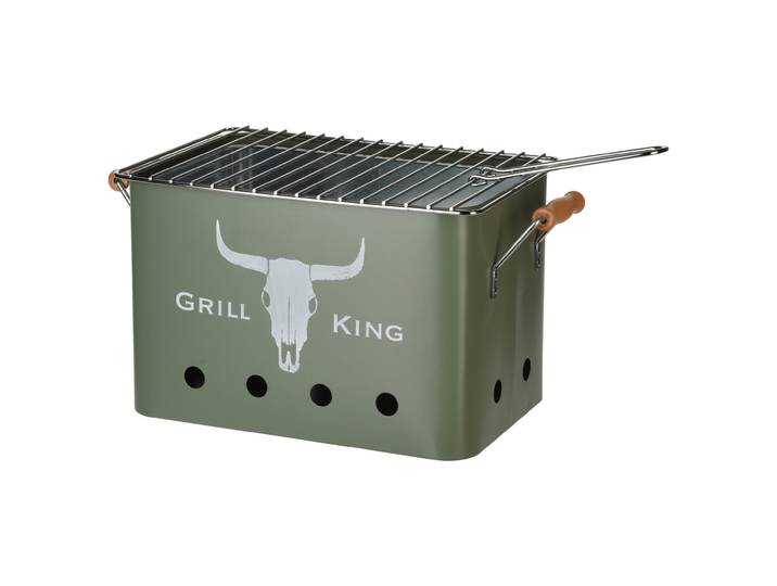 Mini Holzkohlegrill aus Zink, Campinggrill mit Griff, grün, weiss, 32,5 x 21 x 21 cm