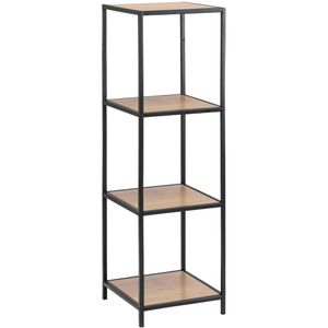 AC-Design Bücherregal Seaford, schwarz / wildeiche, aus Metall / Holz, 4 Ebenen, 37 x 119,5 x 35cm