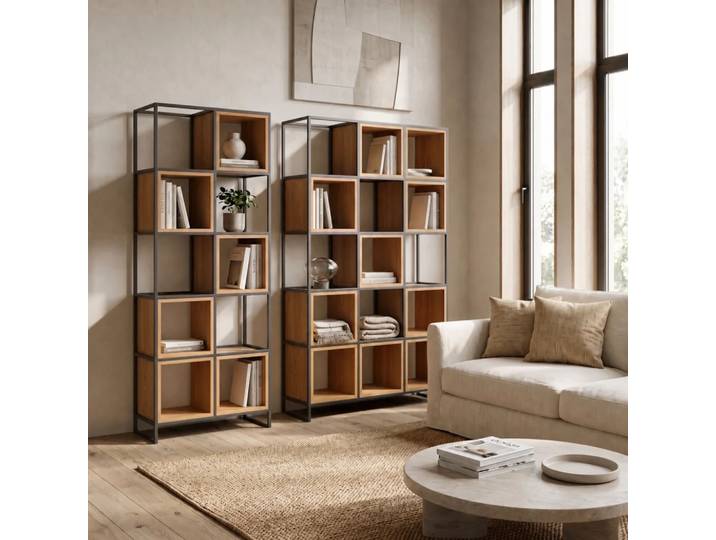 Étagère à livres Frame en bois massif à trois rangs Bois de chêne massif