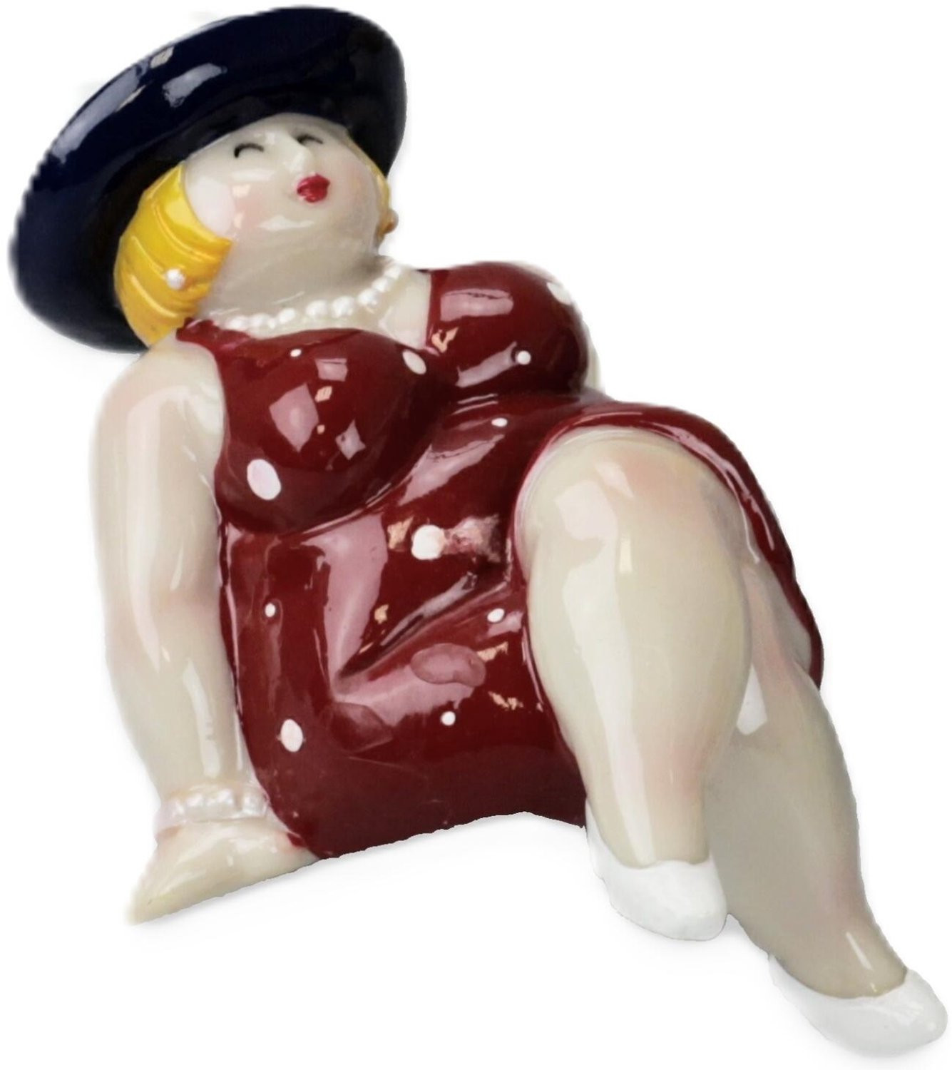 Inware Decoratief Beeldje Zittende Dame in Rode Jurk - 15 cm