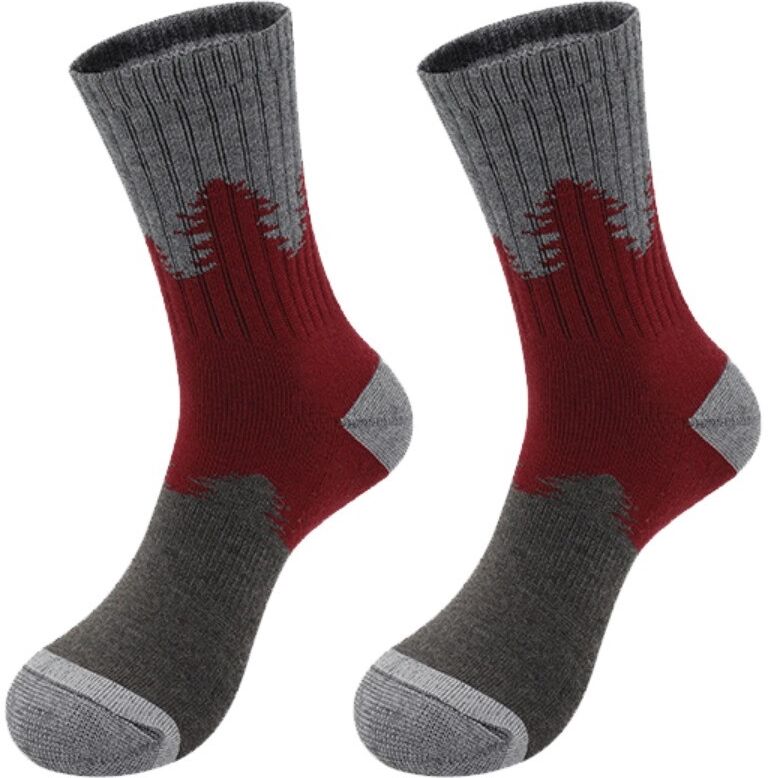 INF Wadenlange Sportsocken L 39-44 – Antibakterielle Merinowoll-Mischung, feuchtigkeitsableitend, gepolstert, rutschfest Grau+Rot