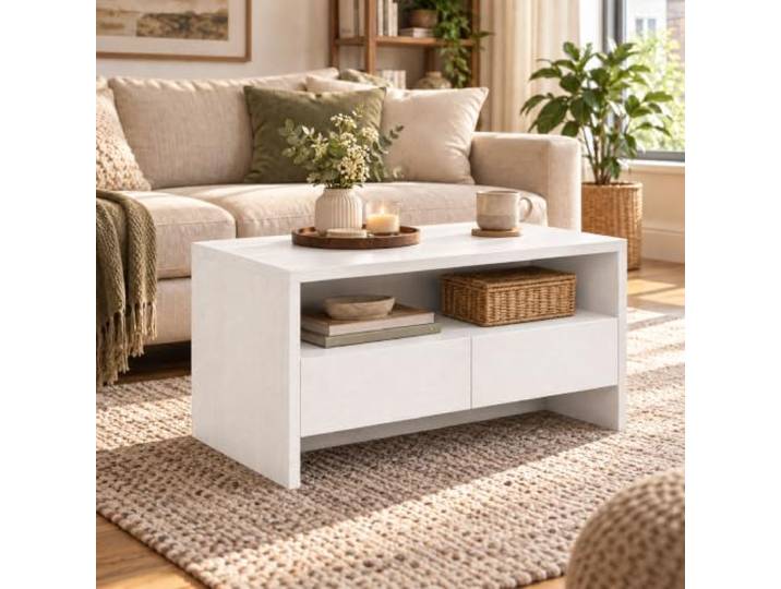 Cedario Couchtisch Holz mit Stauraum, 2 Schubladen & offenem Fach Wohnzimmertisch mit 2 Schubladen und offenem Fach, in 5 Größen und mehreren Farben für flexiblen Stauraum modernes Wohnen