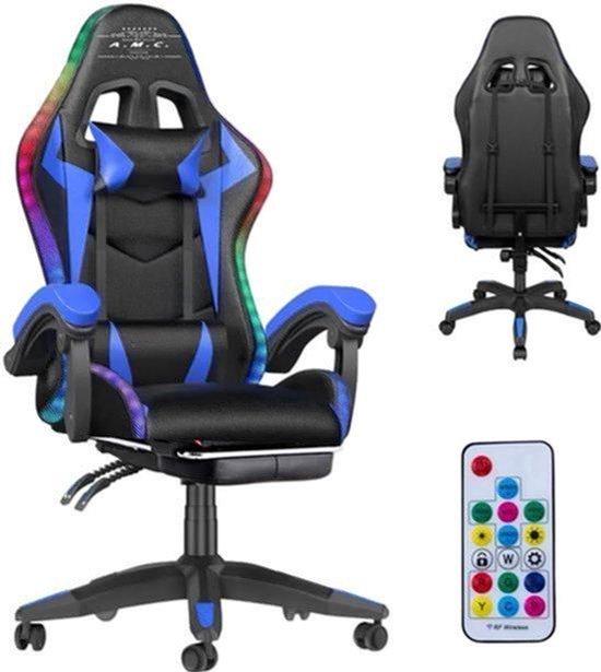 Gaming-Stuhl mit RGB-LED-Beleuchtung - Blaues Kunstleder - Ergonomischer Komfort - Tragfähigkeit: 125 kg - Bürostuhl - Für Erwachsene