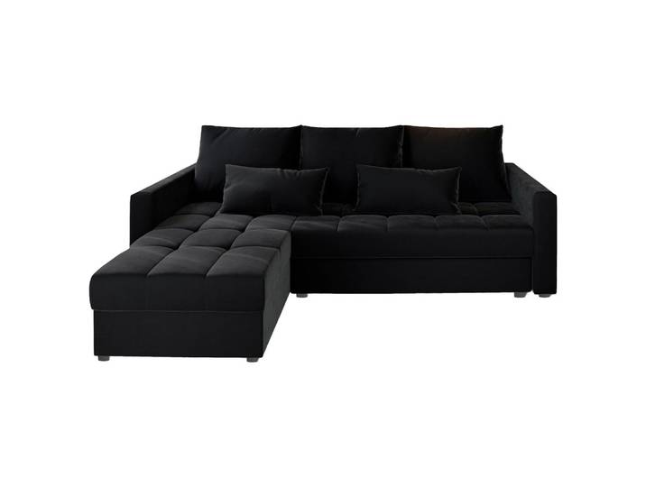 ECKSOFA KOS PIK Schwarz Plüsch-Stoff mit Schlaffunktion