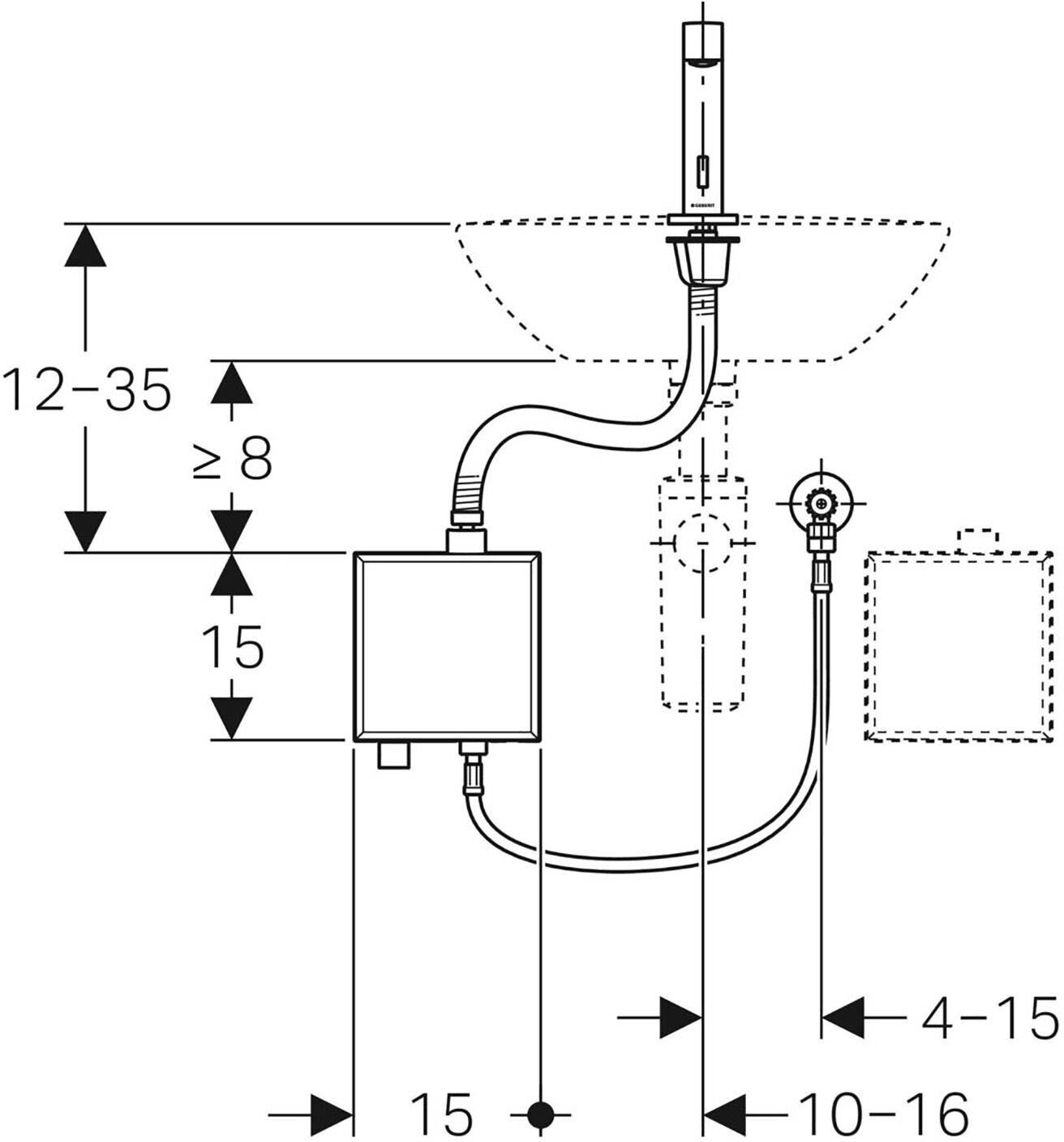 Geberit Brenta Waschtischarmatur Standmontage, Netzbetrieb, mit AP-Funktionsbox, Badarmaturen, 116.171.14.1, schwarz matt