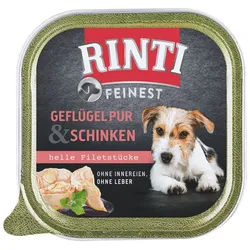 RINTI Feinest 150g Schale Hundenassfutter Sparpaket 22 x 150 Gramm Geflügel Pur & Schinken