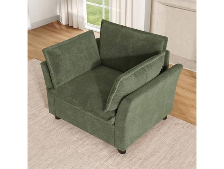 BTM Moderner Einzel Sofa Sessel Wohnzimmer mit Armlehnen Relaxsessel für Kleine Räume, Apartment, Büro Beige Dunkelgrün