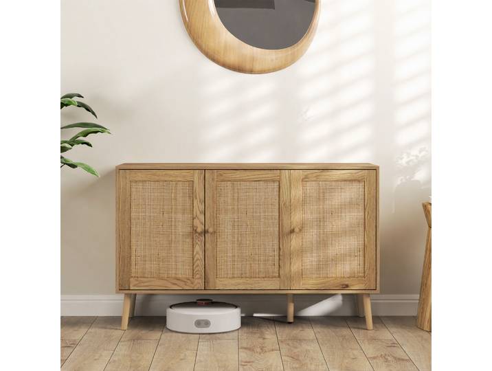 HOMCOM Buffet Bois Naturel Rotin avec Étagère Réglable