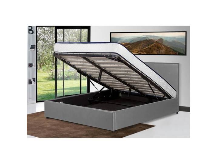 Lit Coffre - Anaïs - 140x190 - Gris - Avec tiroirs - Design Contemporain