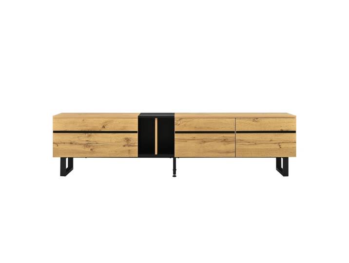 Meuble tv bois couvercle rabattable et portes, 180 cm