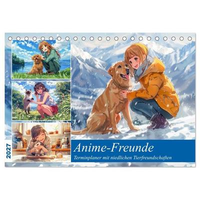 Anime-Freunde - Terminplaner mit niedlichen Tierfreundschaften (Tischkalender 2027 DIN A5 quer), CALVENDO Monatskalender