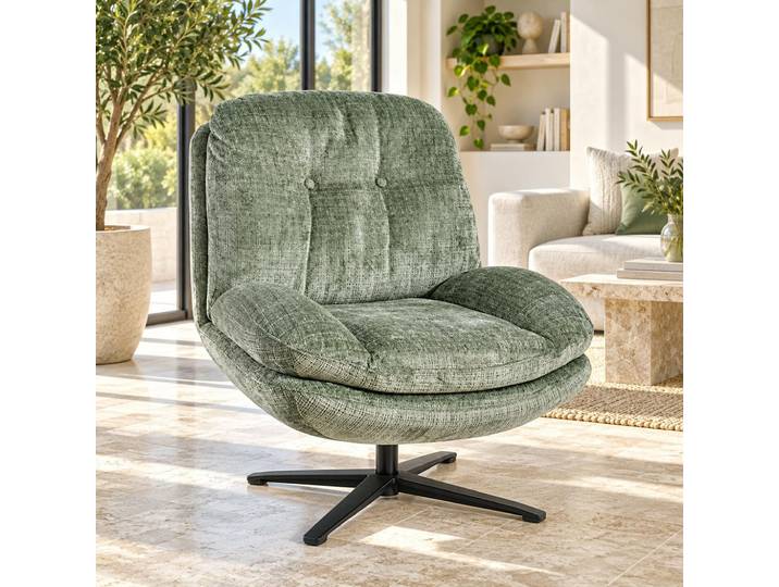 Fauteuil Confort Pivotant Tissu Doux Vert Iena