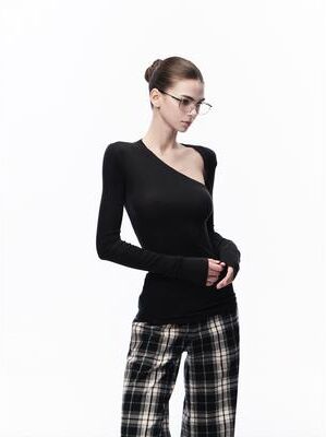Daily Deals Depot Off Shoulder Slim Fit Long Sleeve Top For Women Sexy Shoulder Cutout Shirt l