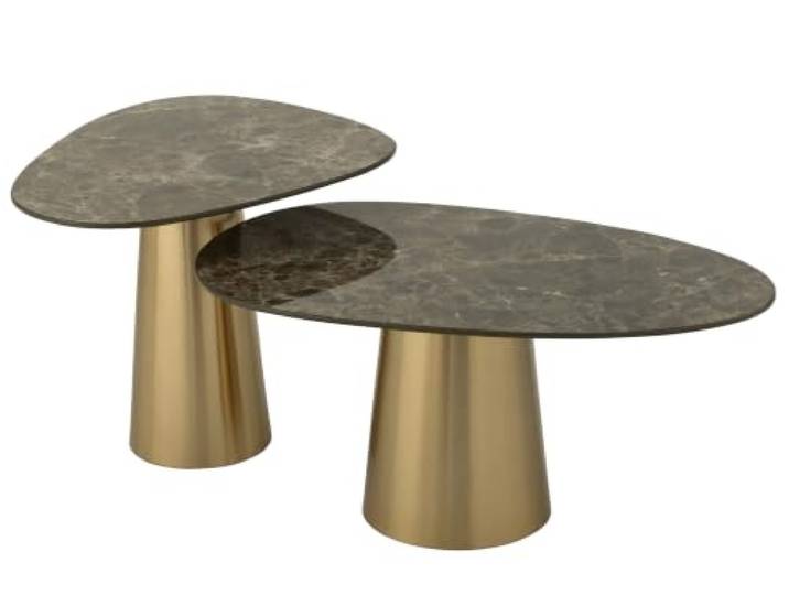 J-line Beistelltisch Marmoroptik - Stahl - Bronze/Taupe - 2er-Set