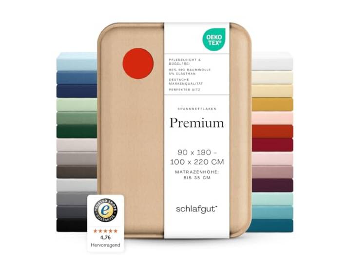schlafgut Premium Spannbettlaken 90x200 cm Bio-Baumwolle, Red Mid