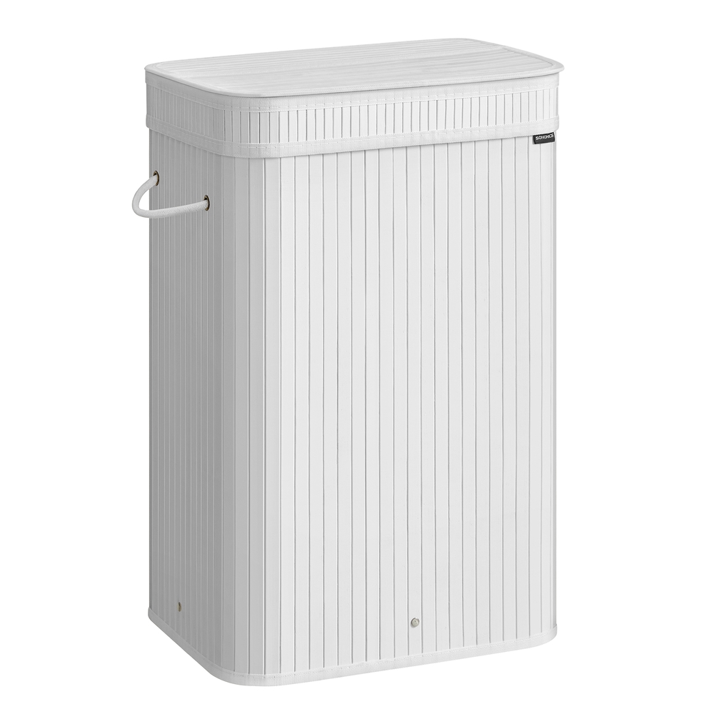 SONGMICS Wäschekorb mit Deckel aus Bambus 72 Liter wolkenweiß B34LCB061W01