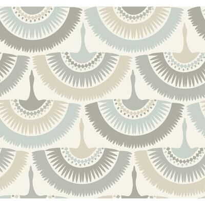 Antonina Vella Feather & Fringe Cream & Blue Wallpaper