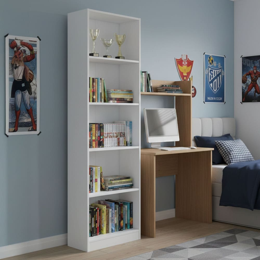 Dmora Bibliothèque effet bois blanc 52x25 cm Blanc 52x180x25cm