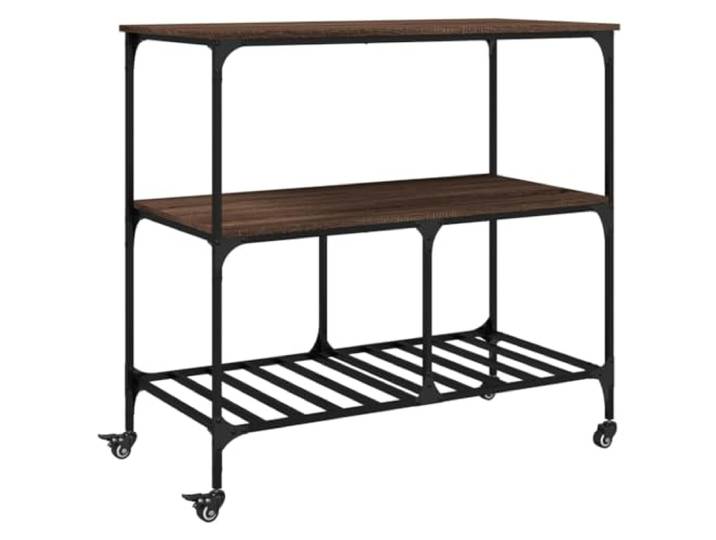 Foknhdi Küchenwagen Braun Eichen-Optik 100x50x95 cm Servierwagen Praktischer Rollwagen für Küche und Wohnzimmer mit 4 Rädern, viel Stauraum sowie flexibel nutzbaren Stellfüßen.