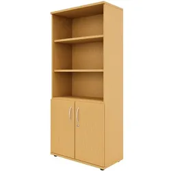 fm Büromöbel Kombischrank 5 OH 3 offene Fächer 2 Türen braun, 80x185.1x44.2 cm