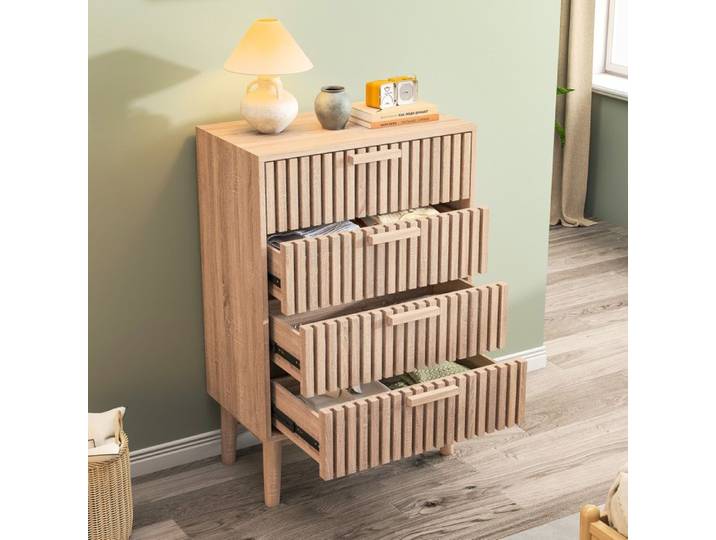 Commode 4 Tiroirs Commode Chambre/Bureau/Salon Meuble de Rangement Commode Bois Couleur du Bois Moderne Style