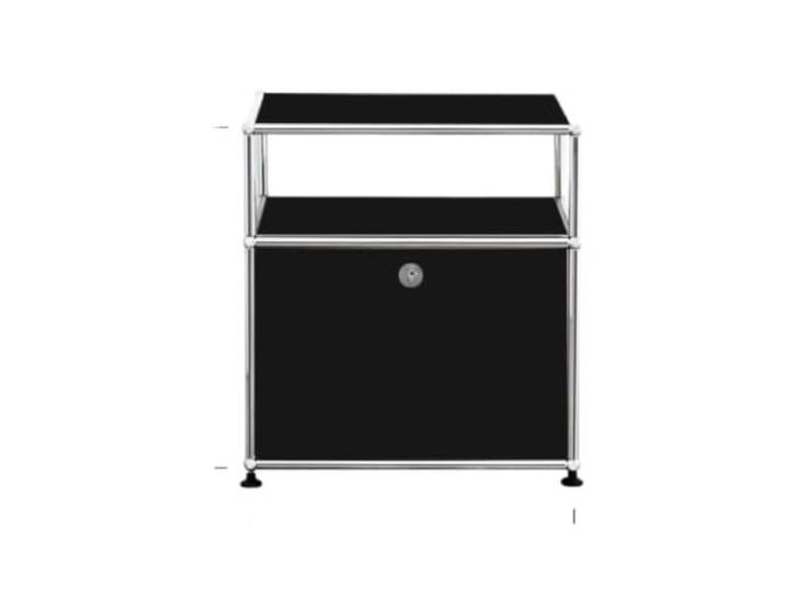 Nachttisch aus Edelstahl, Aufbewahrung, Schwarz Weiß Nachttisch, Spanplattenplatte, Montage erforderlich, keine Räder(Black)