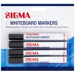 SIGMA Whiteboardmarker, schwarz, Rundspitze, Strichstärke: 3 mm, geruchsarm, 4 Stück