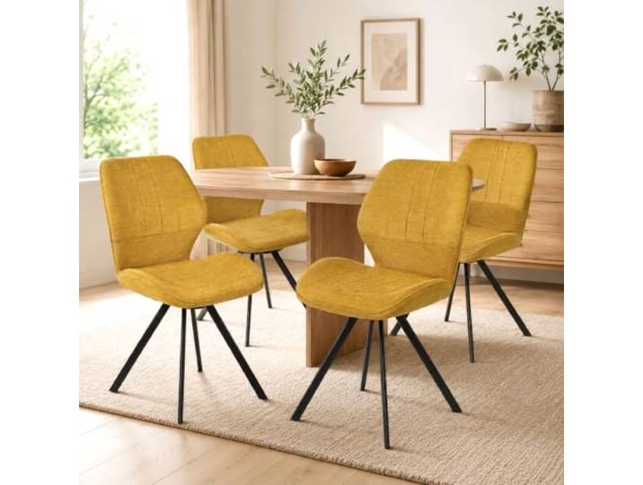 JIEXI Esszimmerstühle 4er Set, Moderne Küchenstühle mit stabilen Metallbeinen, Polsterstühle aus Stoff für Esszimmer, Lounge, Empfang (4 Gelb)