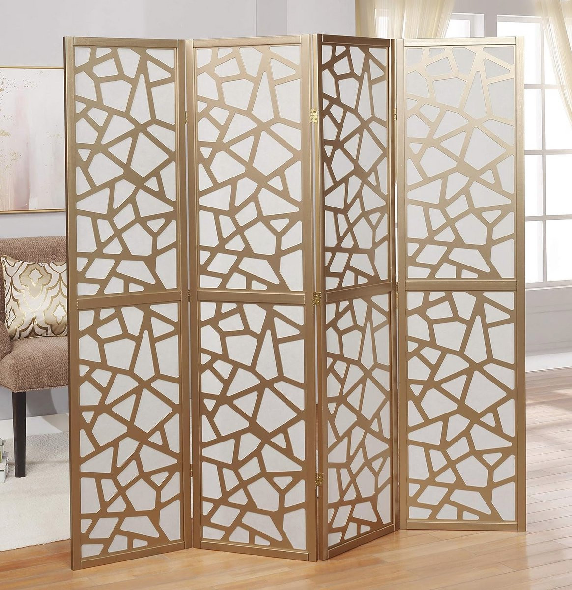 Moderne Room Divider met 4 Panelen in Goud
