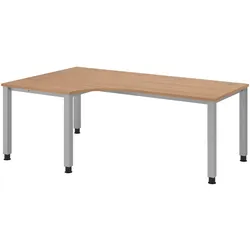 bümö manuell höhenverstellbarer Eckschreibtisch Nussbaum, Schreibtisch L Form 200x120 cm - Eckschreibtisch höhenverstellbar, L Schreibtisch, PC-Tisch