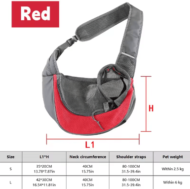 Inspire Picks Breathable Dog Sling Carrier Backpack For Puppies & Cats Travel Crossbody Pet Bag red l