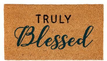 Evergreen "28"" x 16"" Natural Coir Door Mat, Truly Blessed - 28"" x 16"""