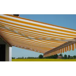 Elektrische Kassetten-Markise T123, Vollkassette Volant 4,5x3m ~ Polyester Orange/Weiß